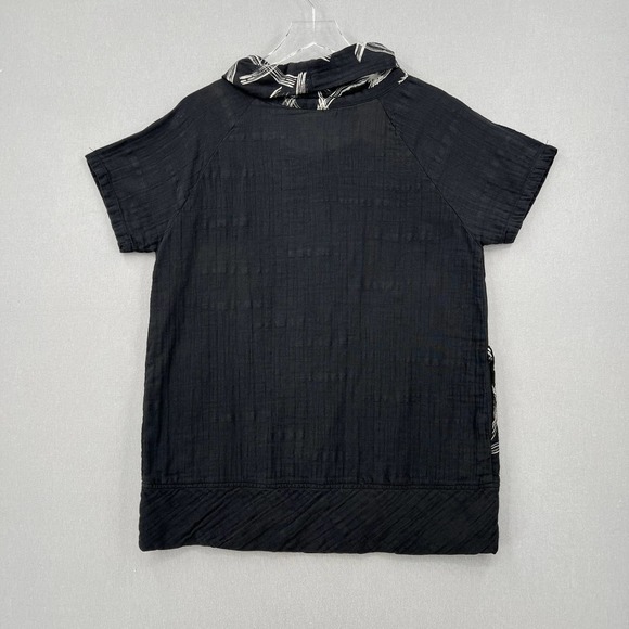 Black Womens Medium Cotton gauze Short Sleeve Tunic Top Funnel neck Pocket - Picture 2 of 11